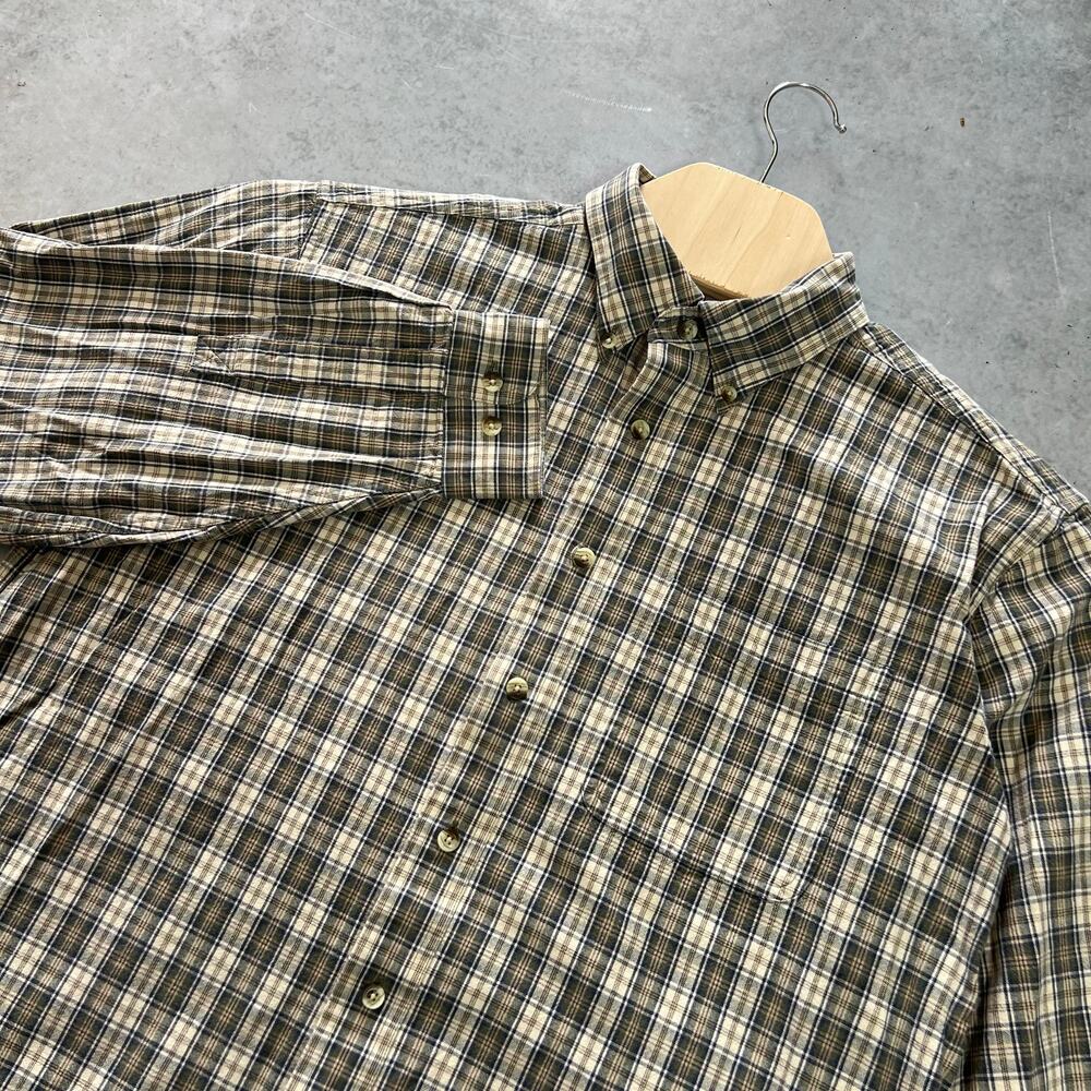 L.L. Bean Plaid Button-Up Men's Long Sleeve Cotton Dress Shirt Size Medium Brown